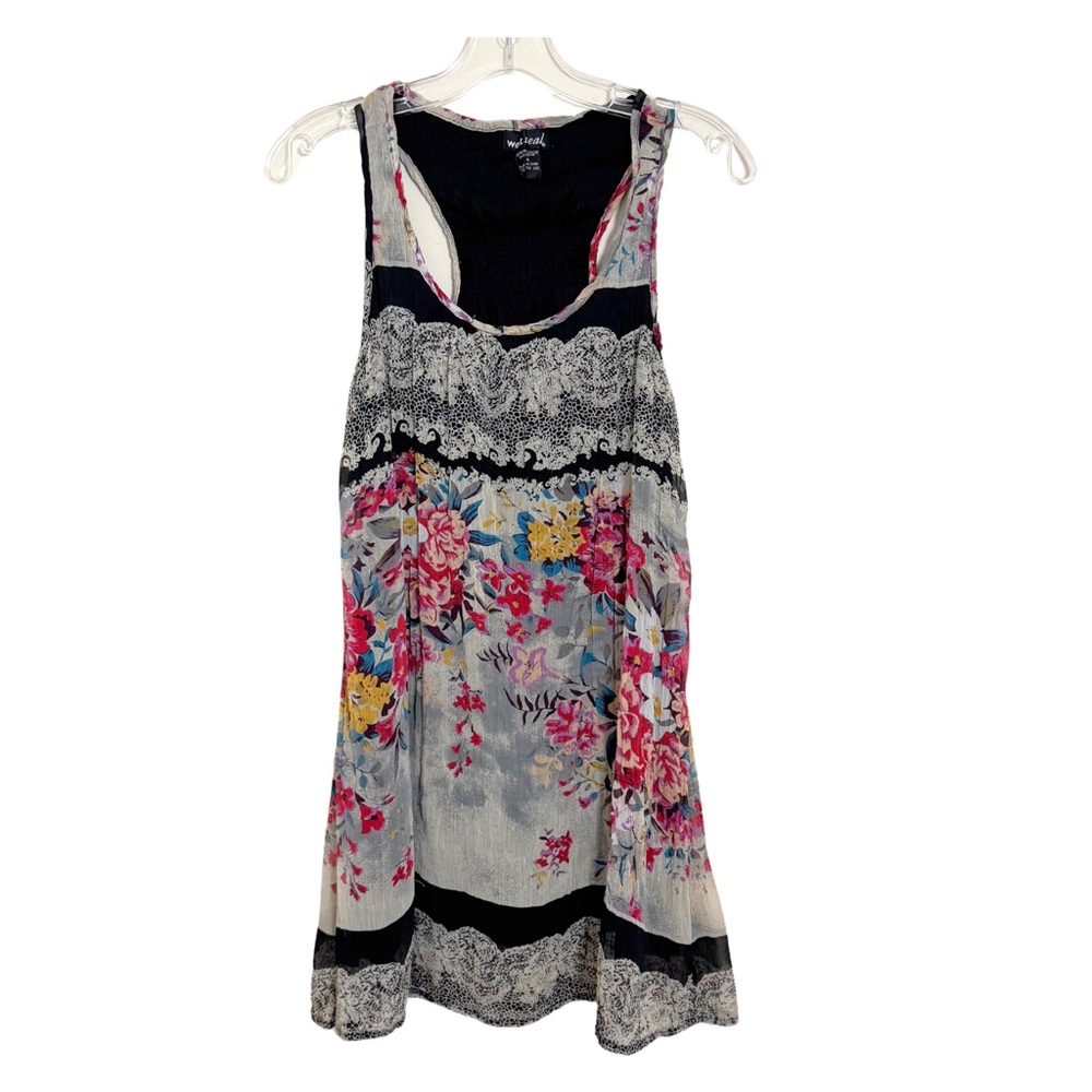 Vintage Wet Seal Y2K Floral Whimsigoth Fairy Mini Dress Size Small Lace Sheer